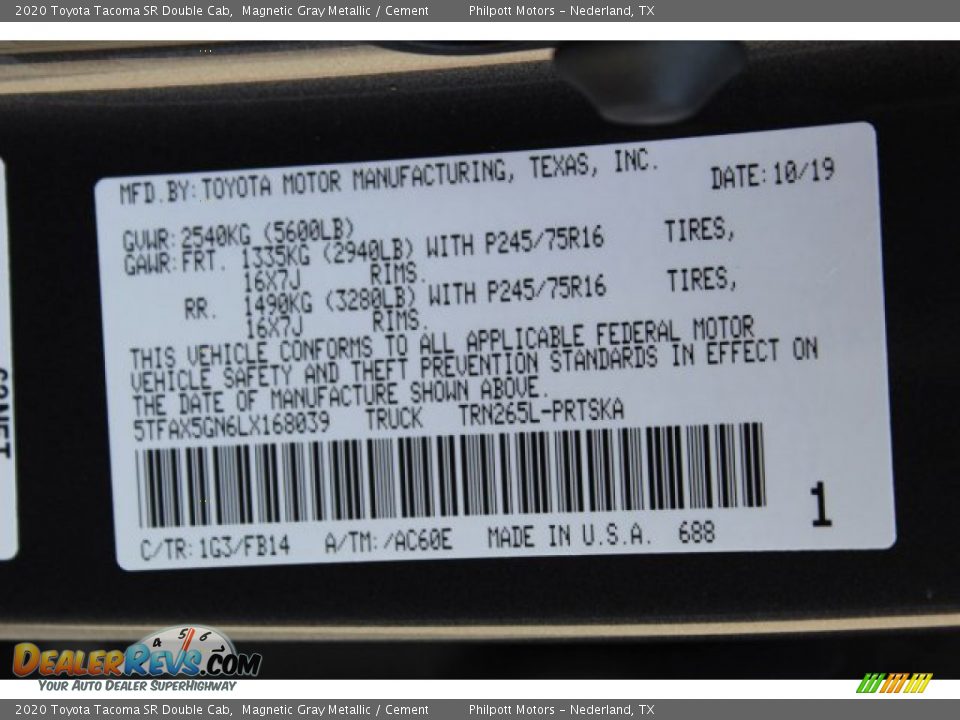 2020 Toyota Tacoma SR Double Cab Magnetic Gray Metallic / Cement Photo #24