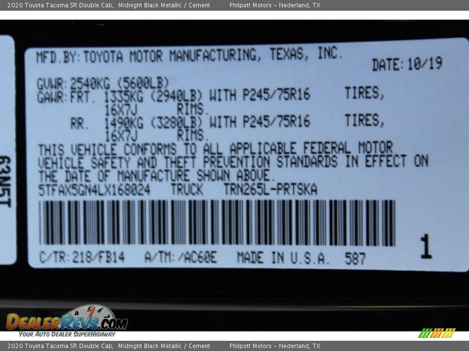 2020 Toyota Tacoma SR Double Cab Midnight Black Metallic / Cement Photo #23