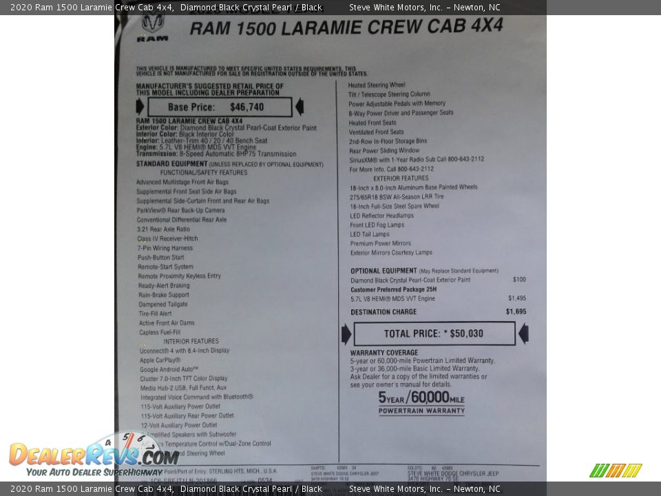 2020 Ram 1500 Laramie Crew Cab 4x4 Diamond Black Crystal Pearl / Black Photo #34