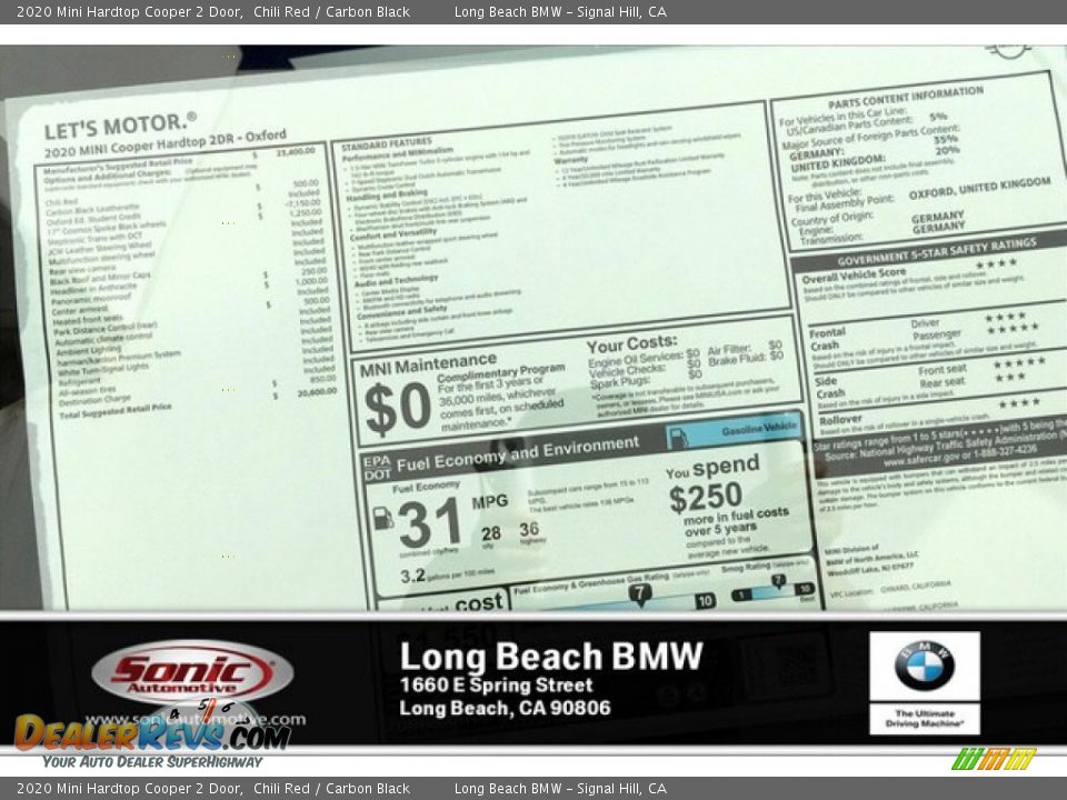 2020 Mini Hardtop Cooper 2 Door Chili Red / Carbon Black Photo #10