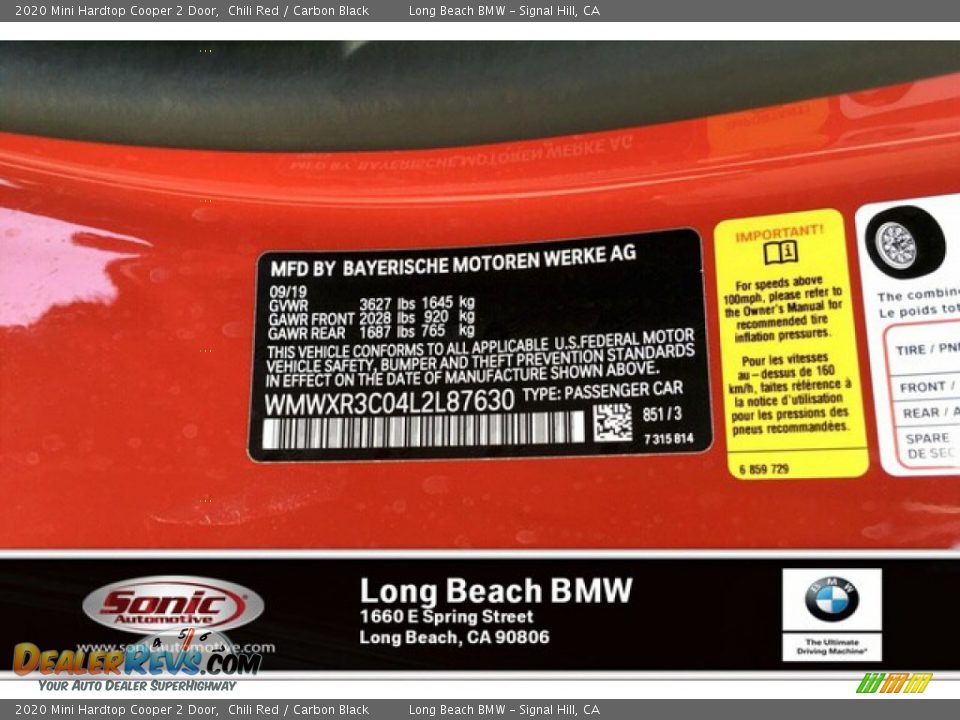 2020 Mini Hardtop Cooper 2 Door Chili Red / Carbon Black Photo #11