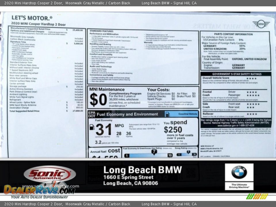 2020 Mini Hardtop Cooper 2 Door Moonwalk Gray Metallic / Carbon Black Photo #10