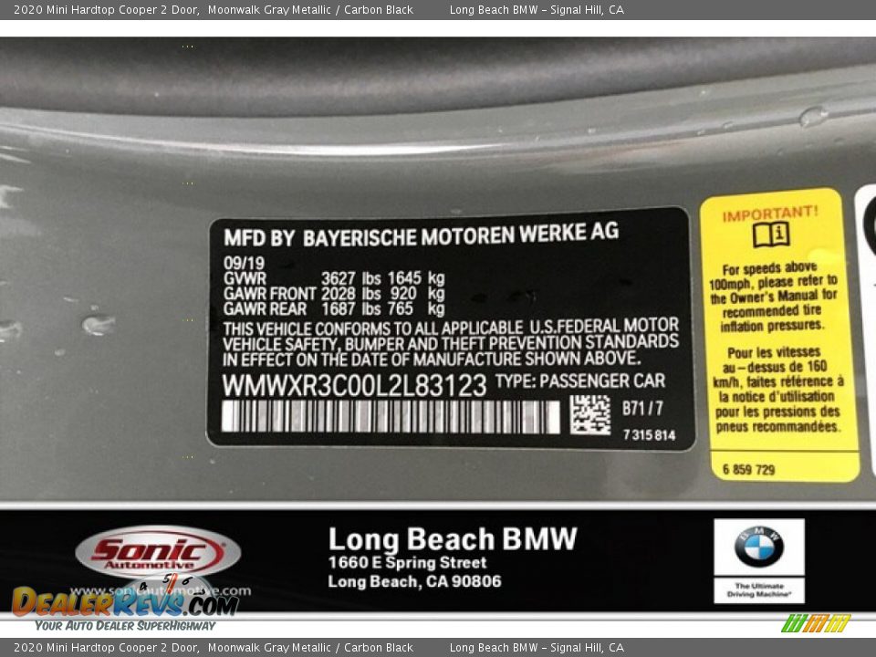 2020 Mini Hardtop Cooper 2 Door Moonwalk Gray Metallic / Carbon Black Photo #11