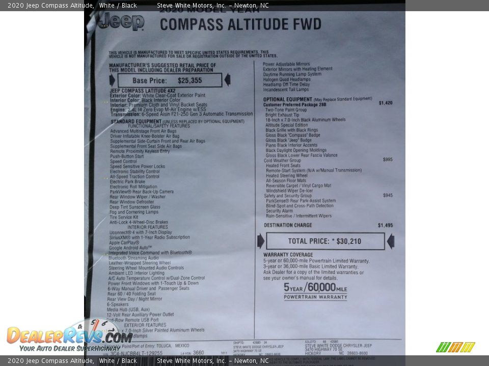 2020 Jeep Compass Altitude White / Black Photo #32