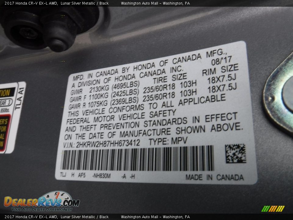 2017 Honda CR-V EX-L AWD Lunar Silver Metallic / Black Photo #31