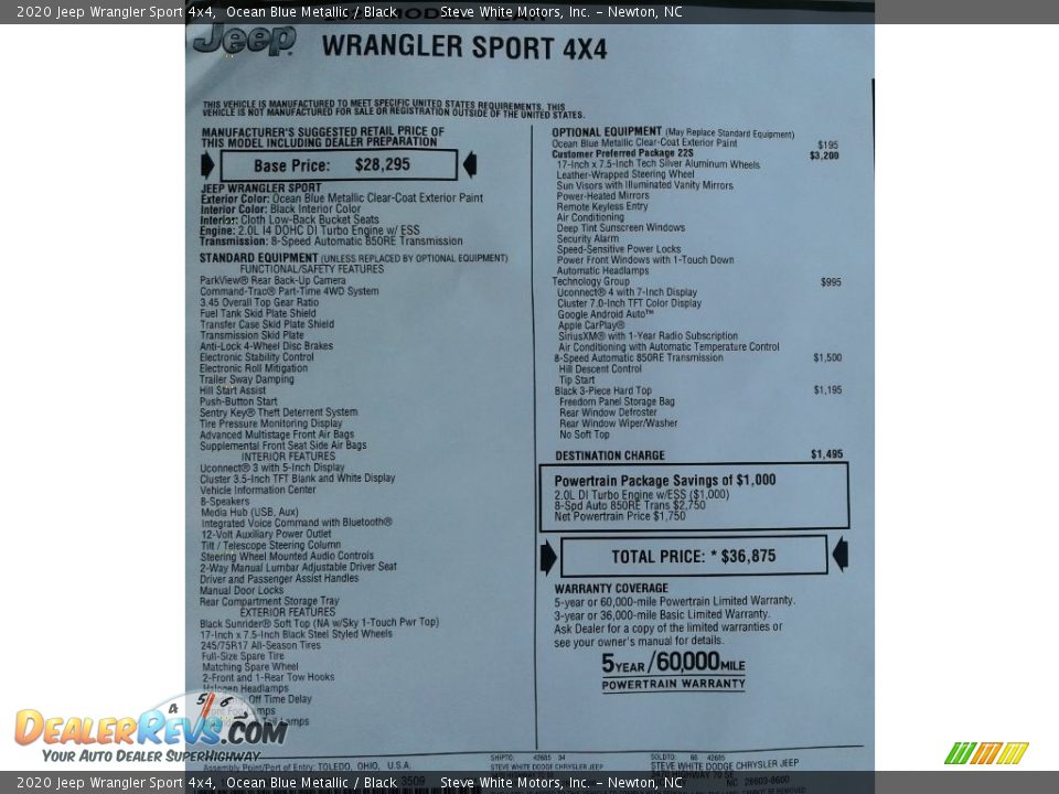 2020 Jeep Wrangler Sport 4x4 Window Sticker Photo #30