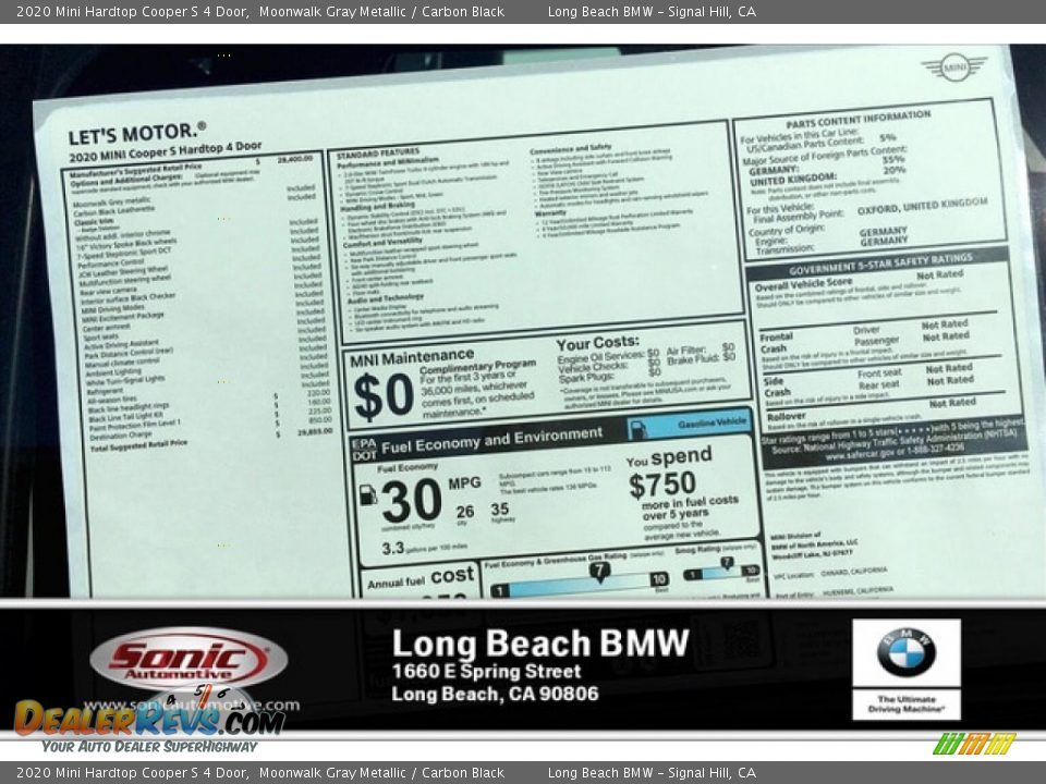 2020 Mini Hardtop Cooper S 4 Door Moonwalk Gray Metallic / Carbon Black Photo #10