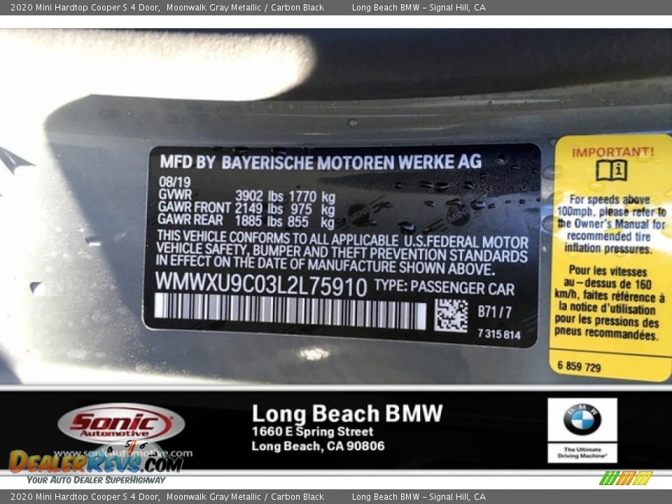 2020 Mini Hardtop Cooper S 4 Door Moonwalk Gray Metallic / Carbon Black Photo #11