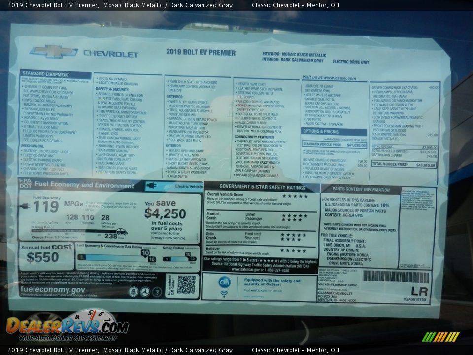 2019 Chevrolet Bolt EV Premier Window Sticker Photo #7