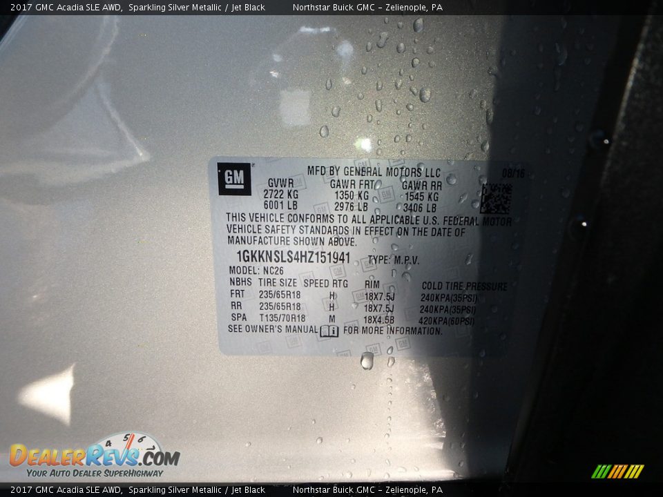 2017 GMC Acadia SLE AWD Sparkling Silver Metallic / Jet Black Photo #15