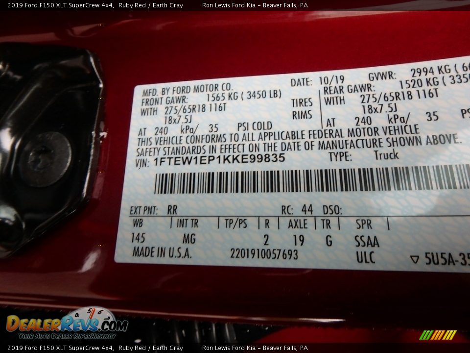 2019 Ford F150 XLT SuperCrew 4x4 Ruby Red / Earth Gray Photo #10