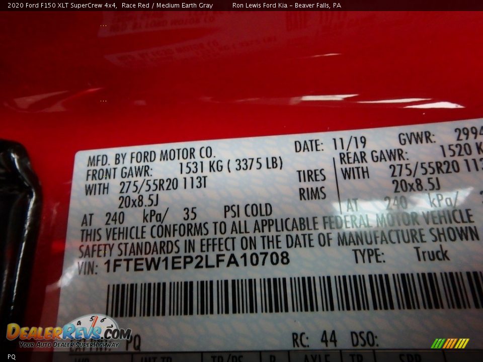 Ford Color Code PQ Race Red