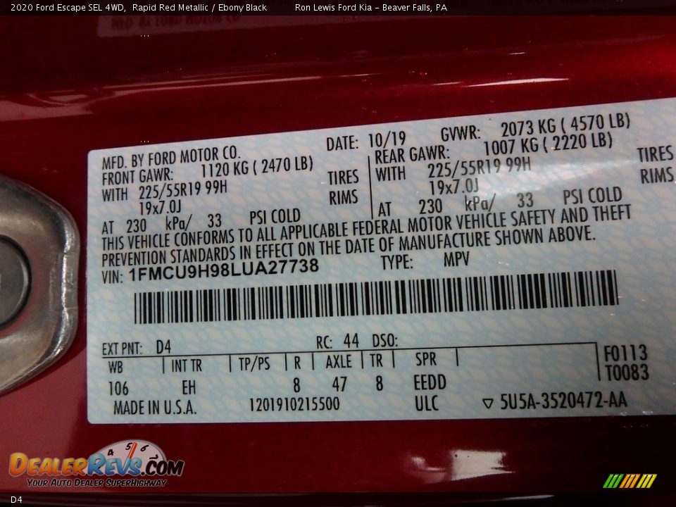 Ford Color Code D4 Rapid Red Metallic