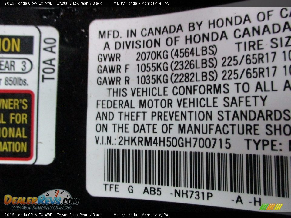 2016 Honda CR-V EX AWD Crystal Black Pearl / Black Photo #19