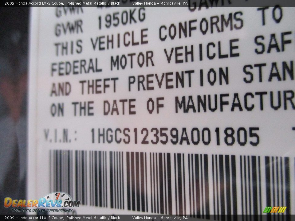 2009 Honda Accord LX-S Coupe Polished Metal Metallic / Black Photo #19