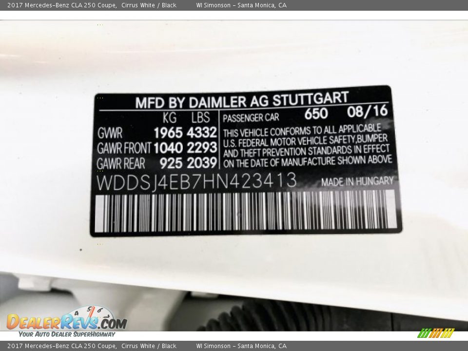 2017 Mercedes-Benz CLA 250 Coupe Cirrus White / Black Photo #24