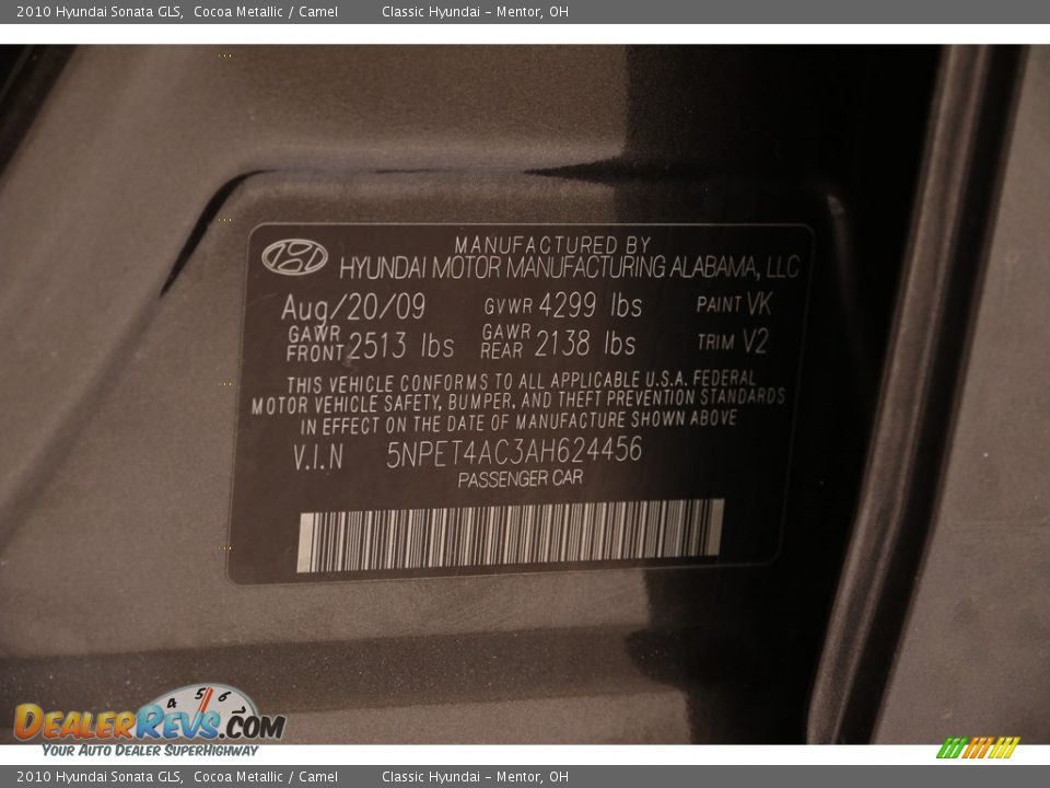 2010 Hyundai Sonata GLS Cocoa Metallic / Camel Photo #17