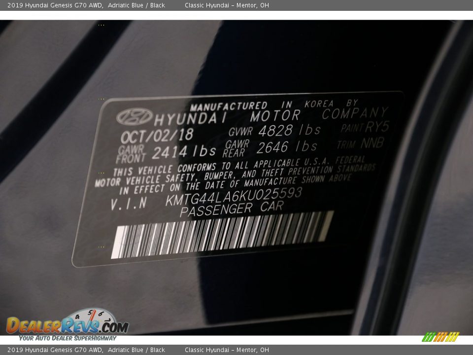 2019 Hyundai Genesis G70 AWD Adriatic Blue / Black Photo #30