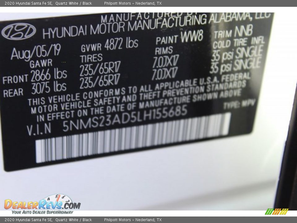 2020 Hyundai Santa Fe SE Quartz White / Black Photo #24