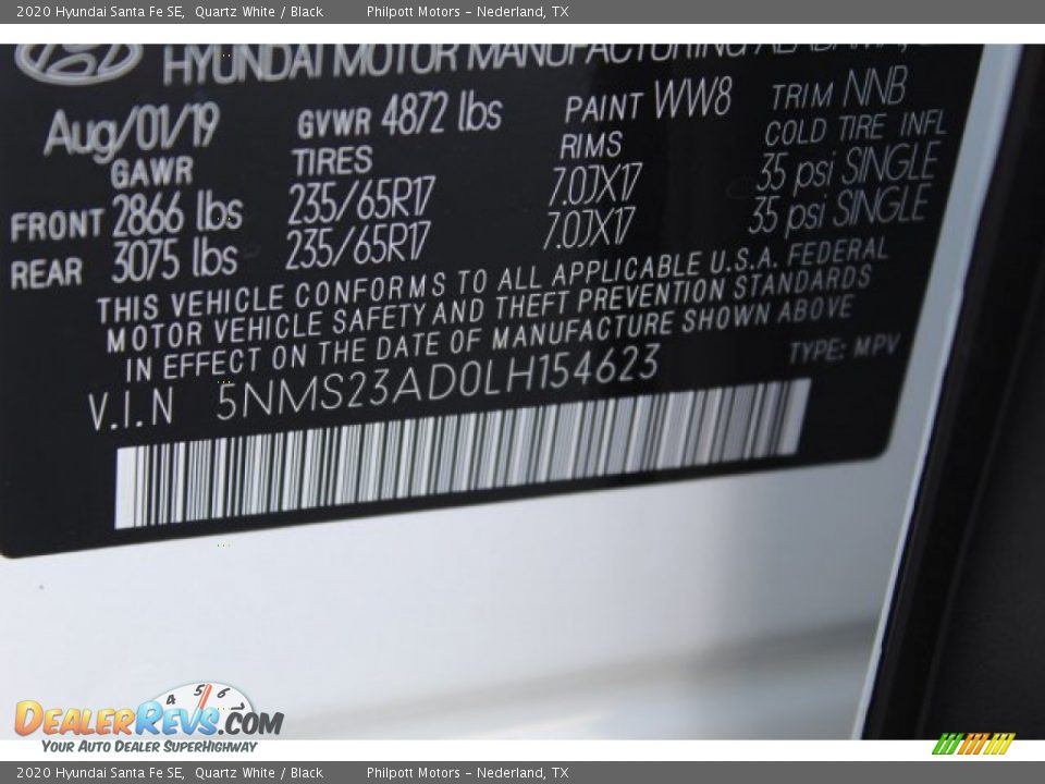 2020 Hyundai Santa Fe SE Quartz White / Black Photo #24