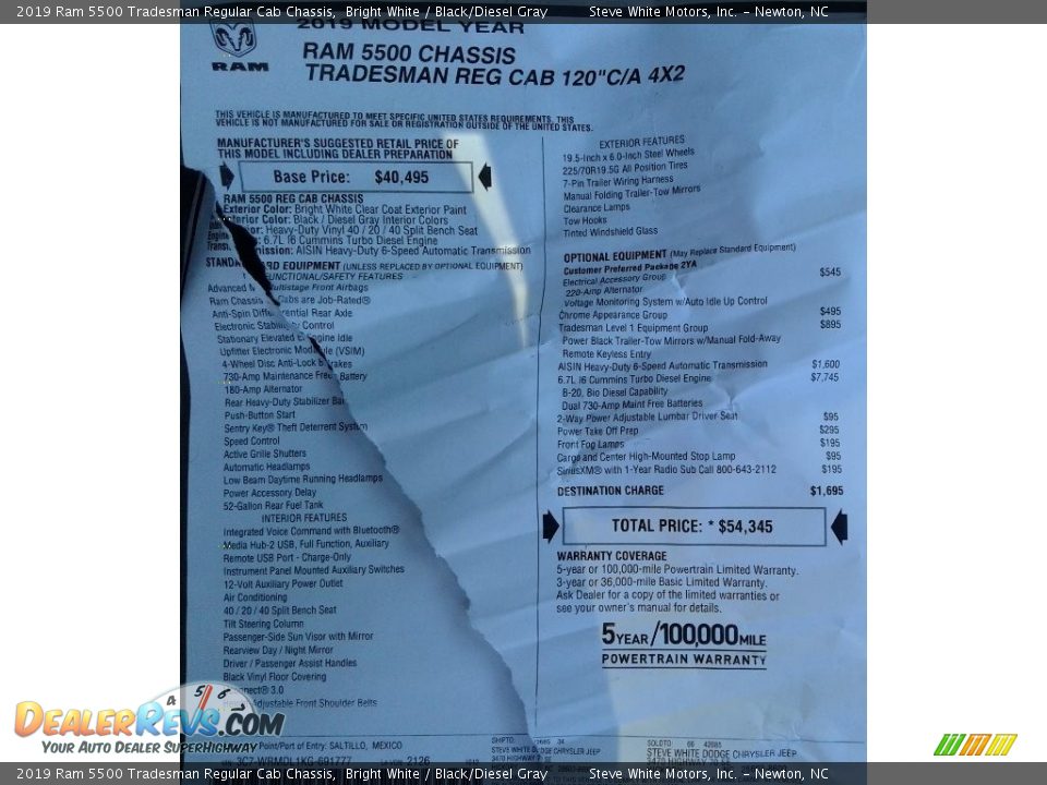 2019 Ram 5500 Tradesman Regular Cab Chassis Bright White / Black/Diesel Gray Photo #26