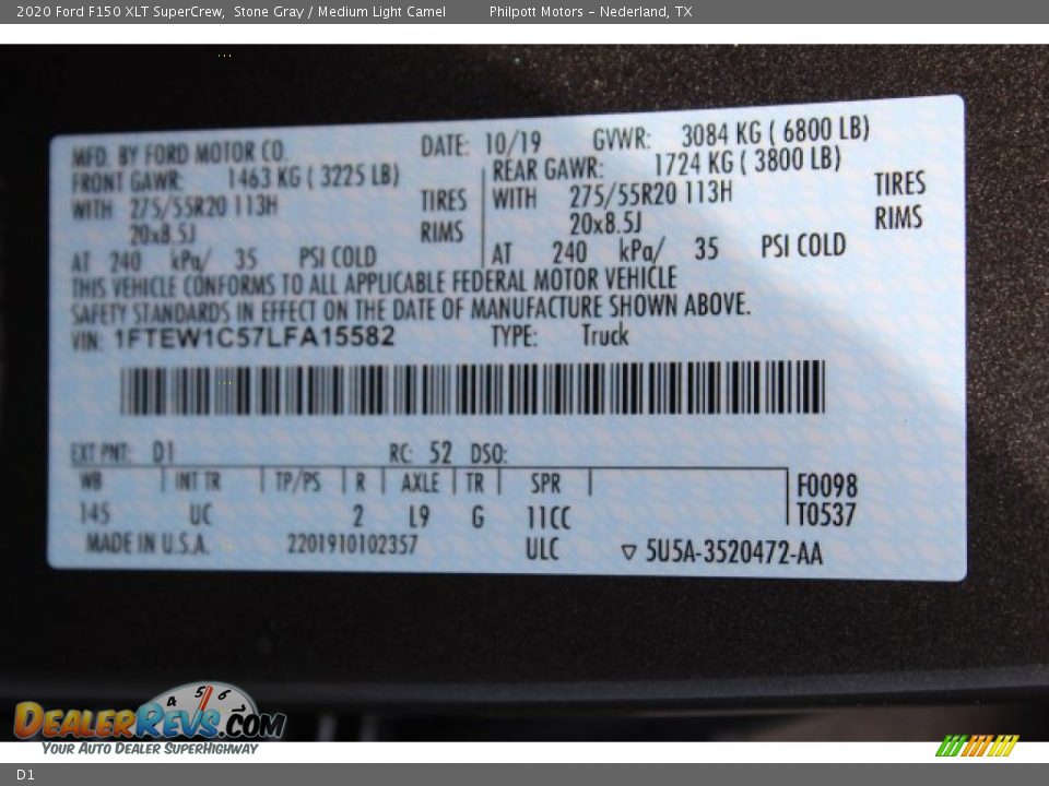 Ford Color Code D1 Stone Gray