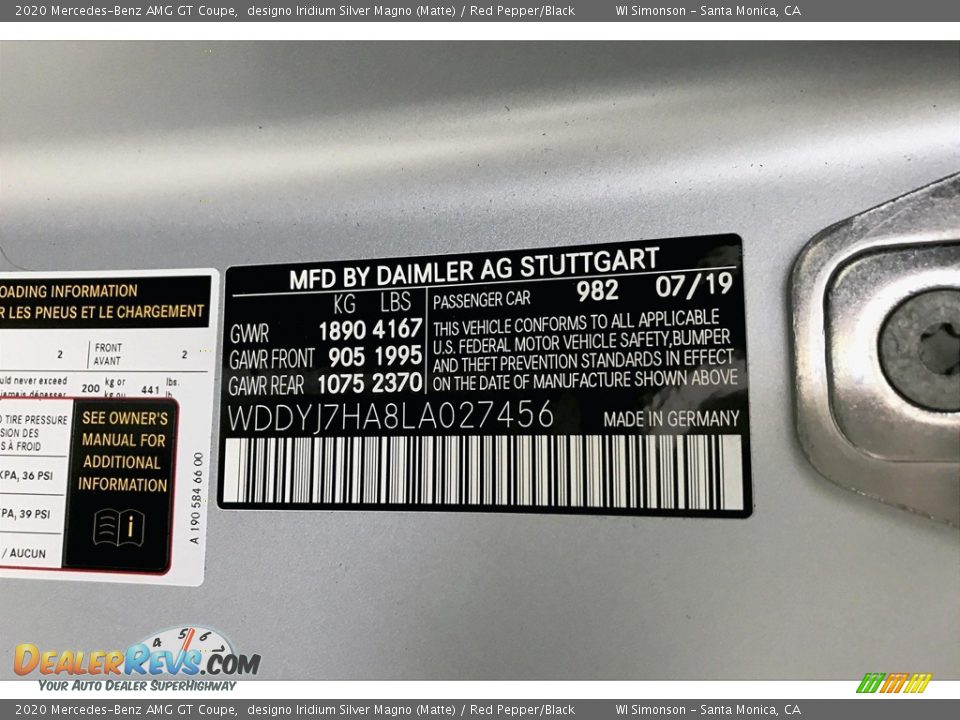 2020 Mercedes-Benz AMG GT Coupe designo Iridium Silver Magno (Matte) / Red Pepper/Black Photo #22
