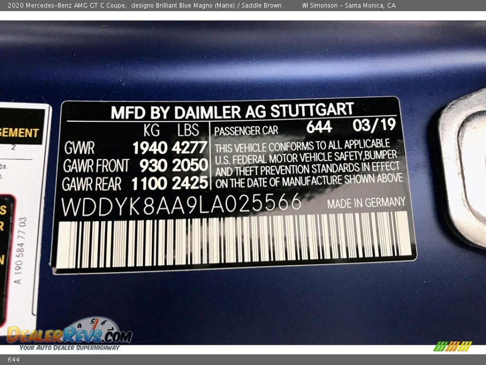 644 - 2020 Mercedes-Benz AMG GT