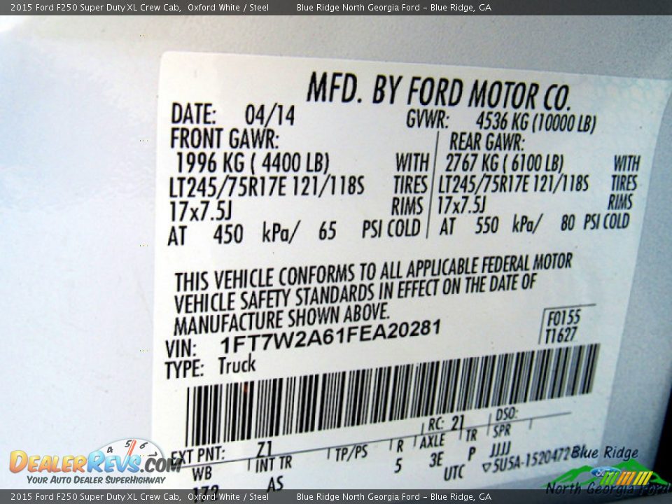 2015 Ford F250 Super Duty XL Crew Cab Oxford White / Steel Photo #20