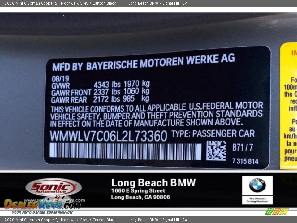 2020 Mini Clubman Cooper S Moonwalk Grey / Carbon Black Photo #11