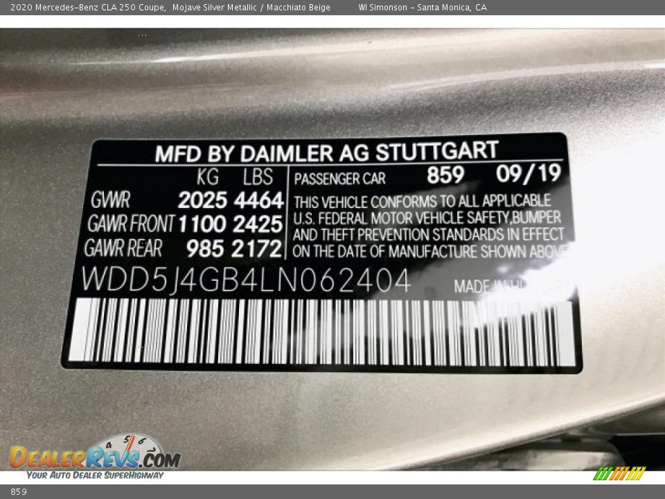 Mercedes-Benz Color Code 859 Mojave Silver Metallic