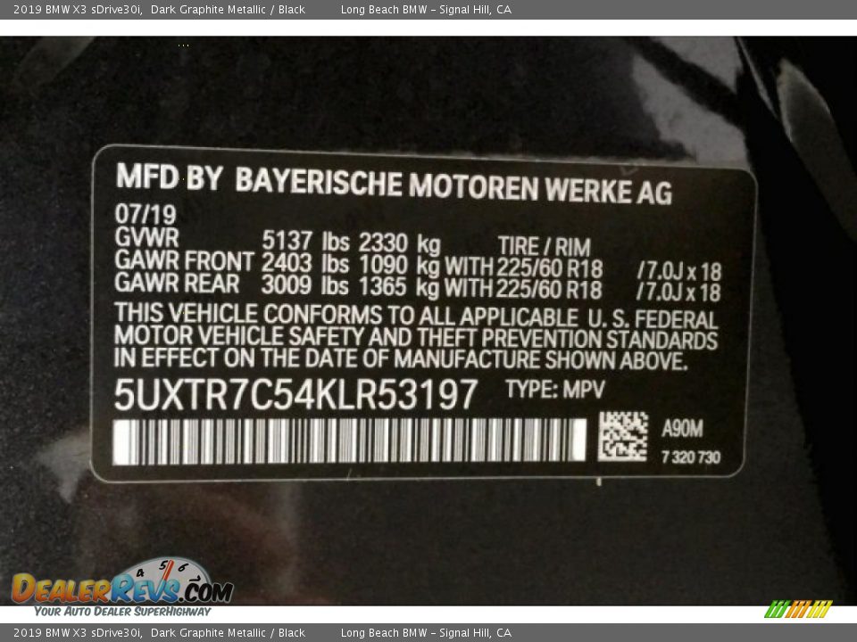 2019 BMW X3 sDrive30i Dark Graphite Metallic / Black Photo #19