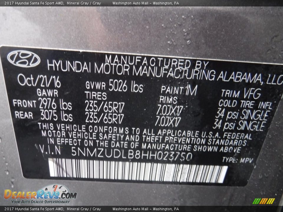 2017 Hyundai Santa Fe Sport AWD Mineral Gray / Gray Photo #26