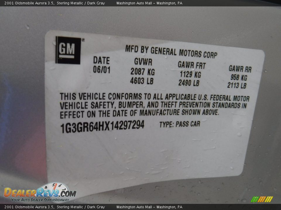 2001 Oldsmobile Aurora 3.5 Sterling Metallic / Dark Gray Photo #26