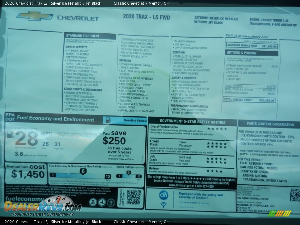 2020 Chevrolet Trax LS Window Sticker Photo #7