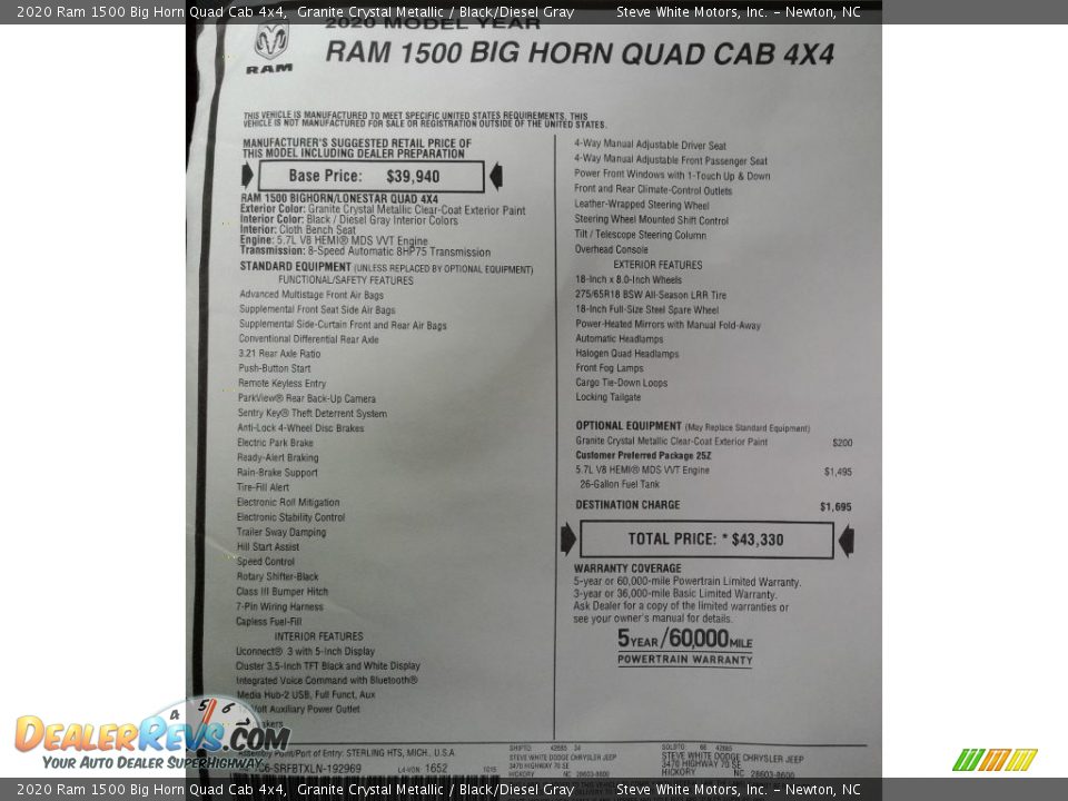 2020 Ram 1500 Big Horn Quad Cab 4x4 Granite Crystal Metallic / Black/Diesel Gray Photo #28