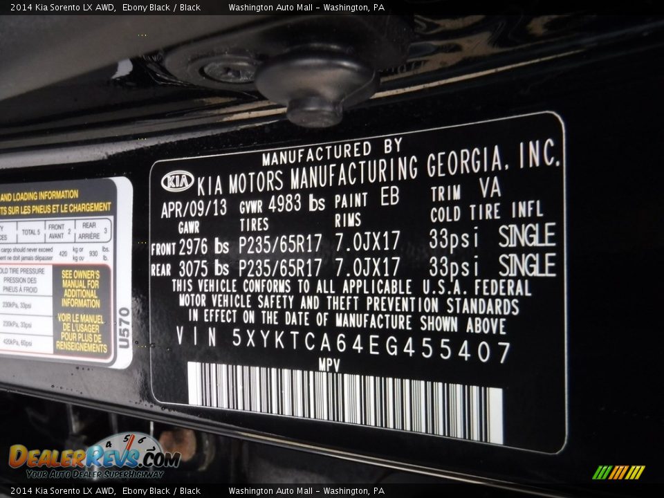 2014 Kia Sorento LX AWD Ebony Black / Black Photo #27