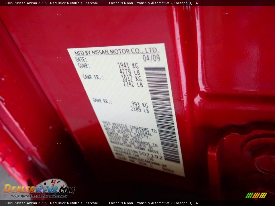 2009 Nissan Altima 2.5 S Red Brick Metallic / Charcoal Photo #24