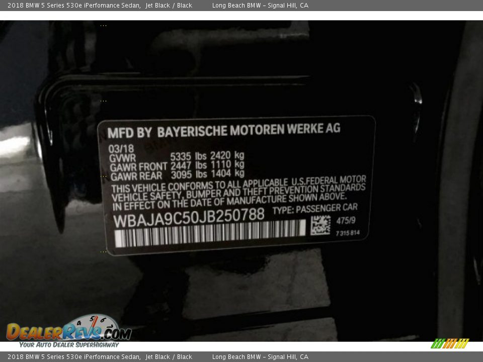 2018 BMW 5 Series 530e iPerfomance Sedan Jet Black / Black Photo #19