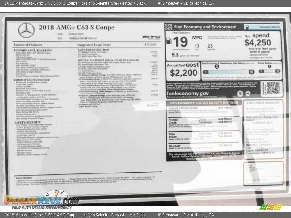 2018 Mercedes-Benz C 63 S AMG Coupe designo Selenite Grey (Matte) / Black Photo #26