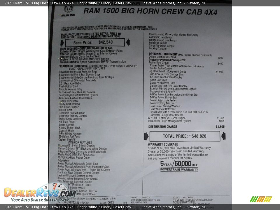 2020 Ram 1500 Big Horn Crew Cab 4x4 Bright White / Black/Diesel Gray Photo #34