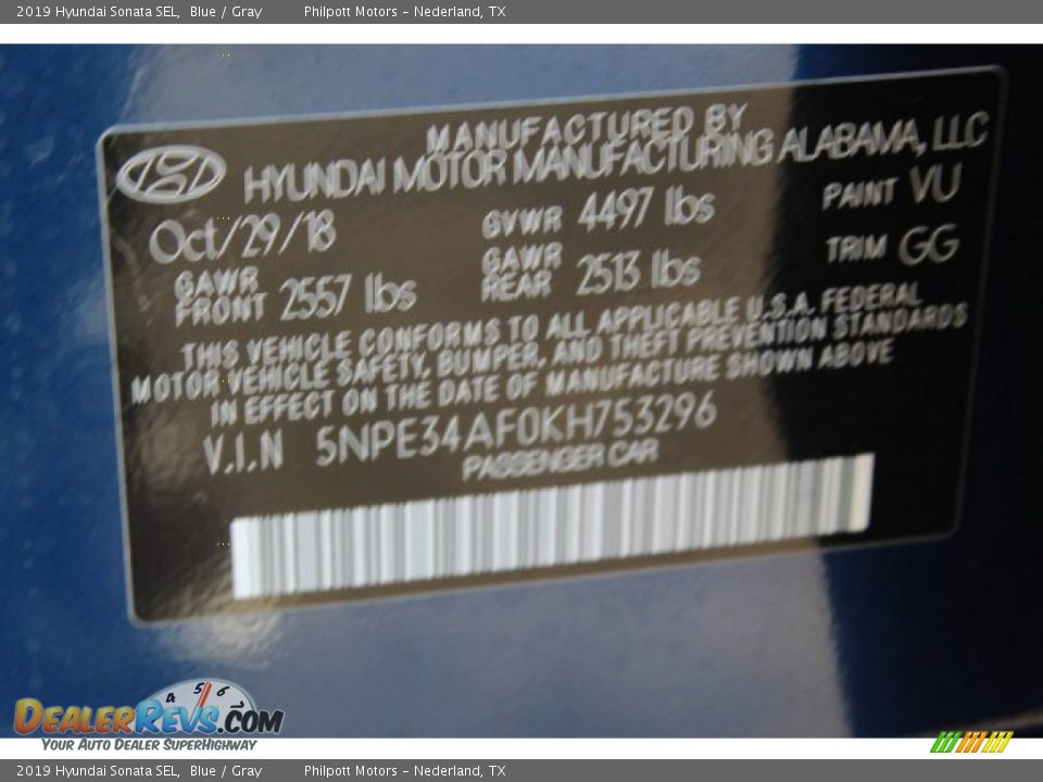 2019 Hyundai Sonata SEL Blue / Gray Photo #26