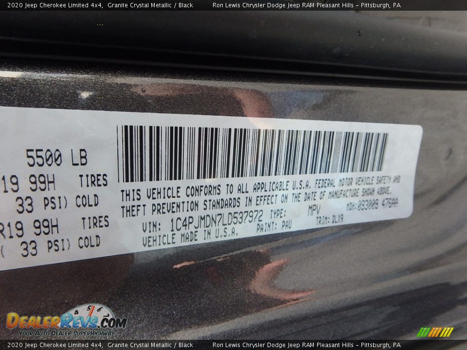 2020 Jeep Cherokee Limited 4x4 Granite Crystal Metallic / Black Photo #15