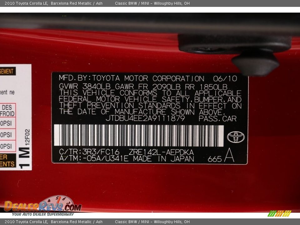 2010 Toyota Corolla LE Barcelona Red Metallic / Ash Photo #17