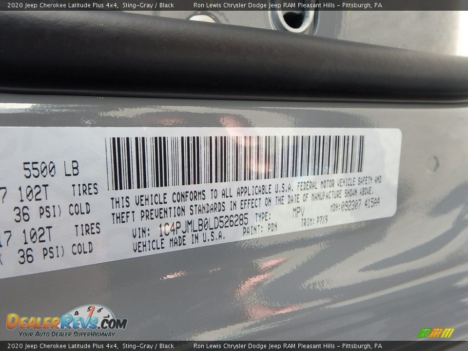 2020 Jeep Cherokee Latitude Plus 4x4 Sting-Gray / Black Photo #15