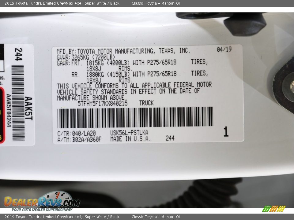 2019 Toyota Tundra Limited CrewMax 4x4 Super White / Black Photo #21