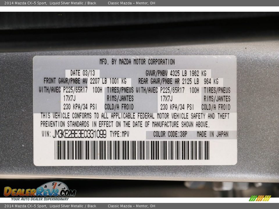 2014 Mazda CX-5 Sport Liquid Silver Metallic / Black Photo #18