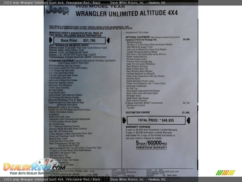 2020 Jeep Wrangler Unlimited Sport 4x4 Firecracker Red / Black Photo #28