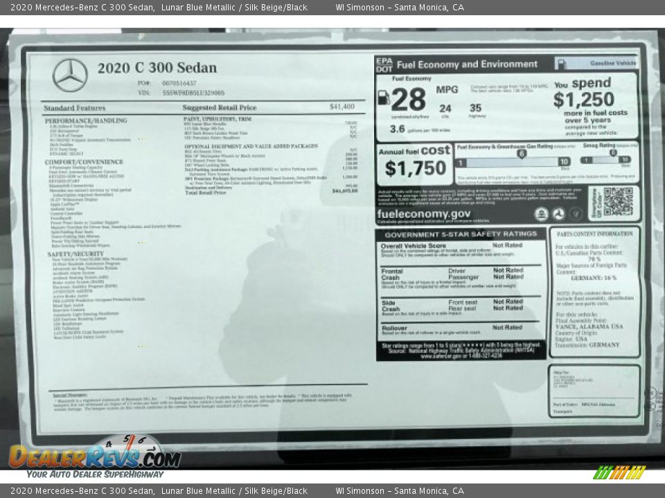 2020 Mercedes-Benz C 300 Sedan Lunar Blue Metallic / Silk Beige/Black Photo #10