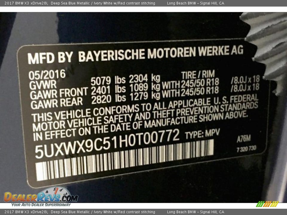 2017 BMW X3 xDrive28i Deep Sea Blue Metallic / Ivory White w/Red contrast stitching Photo #19